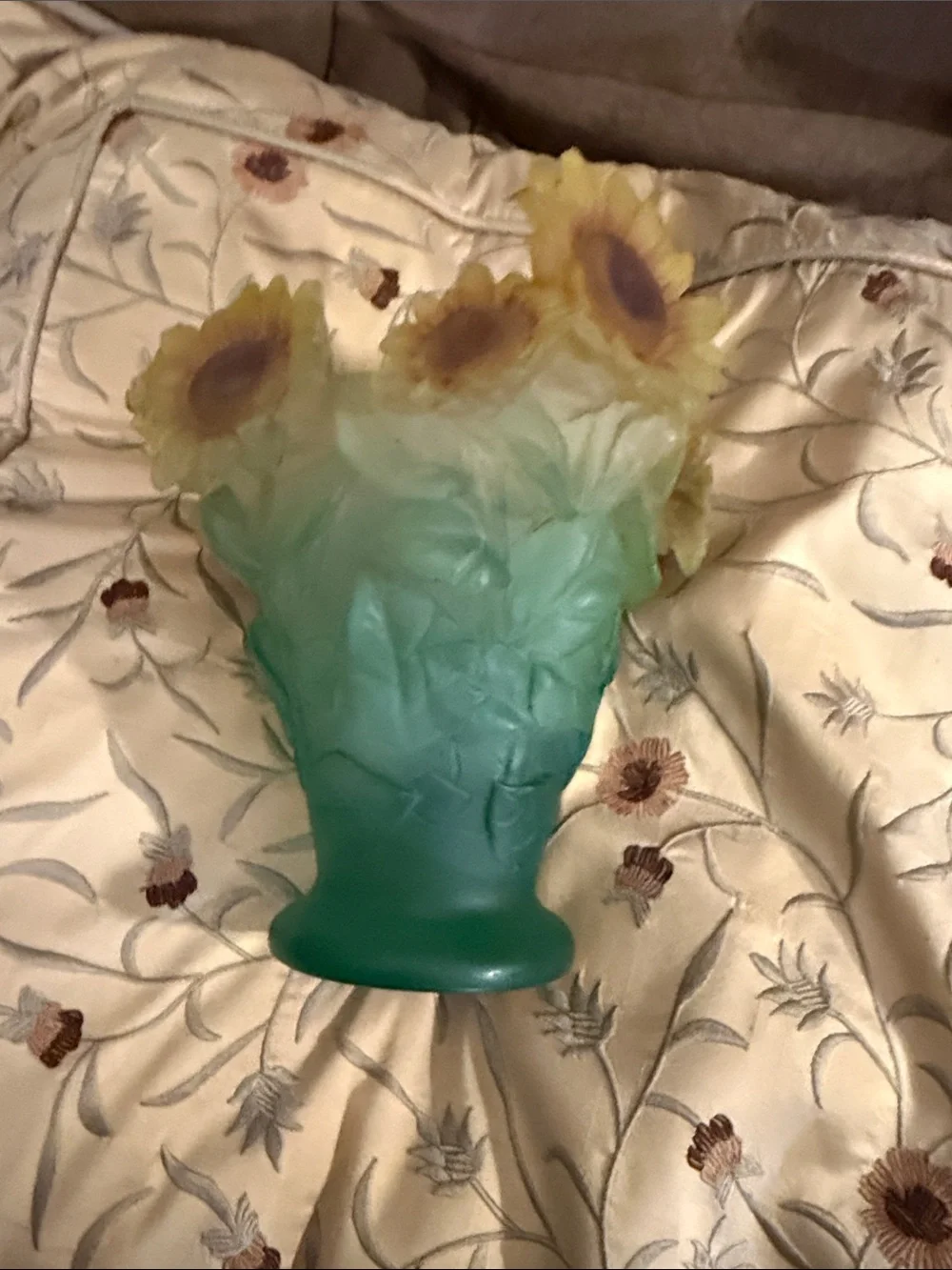 Reproduction of Daum Style Pate de Verre Sunflower Vase